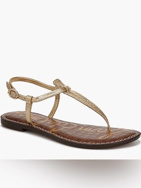 Sam Edelman GiGi Gold T-strap Sandals with Cushioned Brown Footbed US8 1/2 NWOT